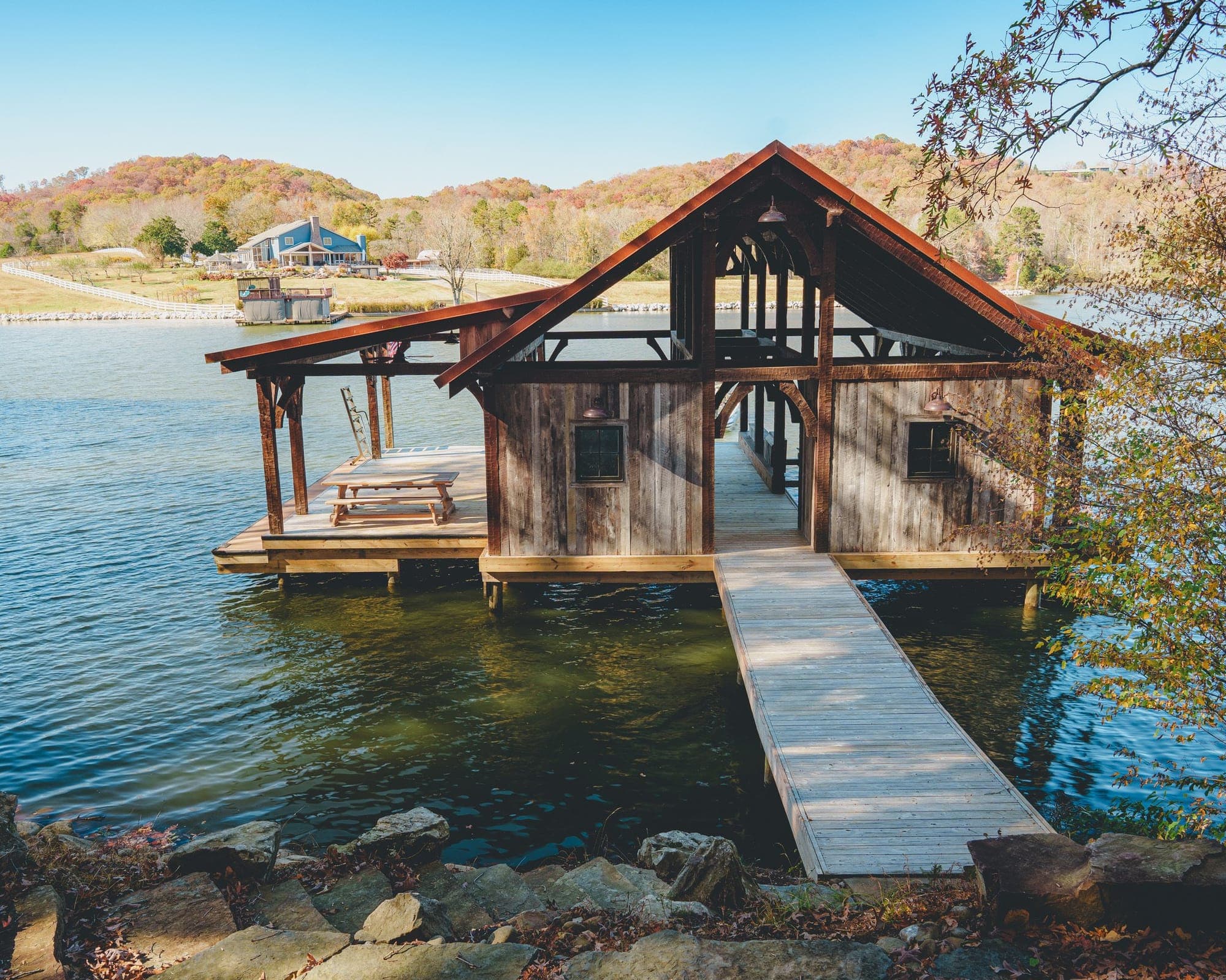 Timber-frame boat dock by DOCK&DECK on Watts Bar Lake in Kingston